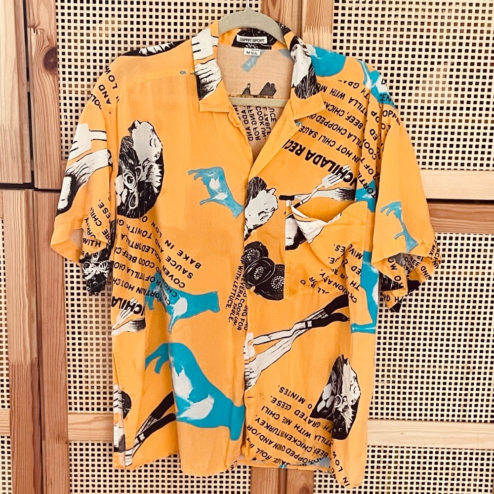Vintage Esprit Sport Camp Shirt Cooking/TexMex Cow Print